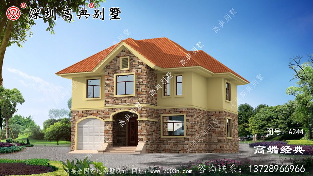 這款戶型采用尖頂設計 ,線條清晰外帶車庫